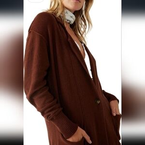 We The‎ Free Women's Brown 1 Button Recycled Cotton Sweater Cardigan XS
